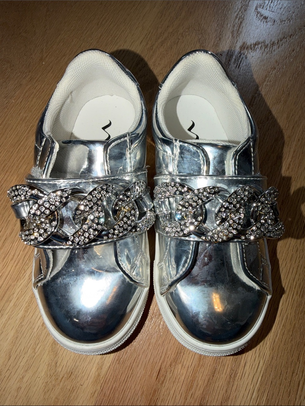 Nina Metallic Silver Rhinestone Chain Kids Sneakers